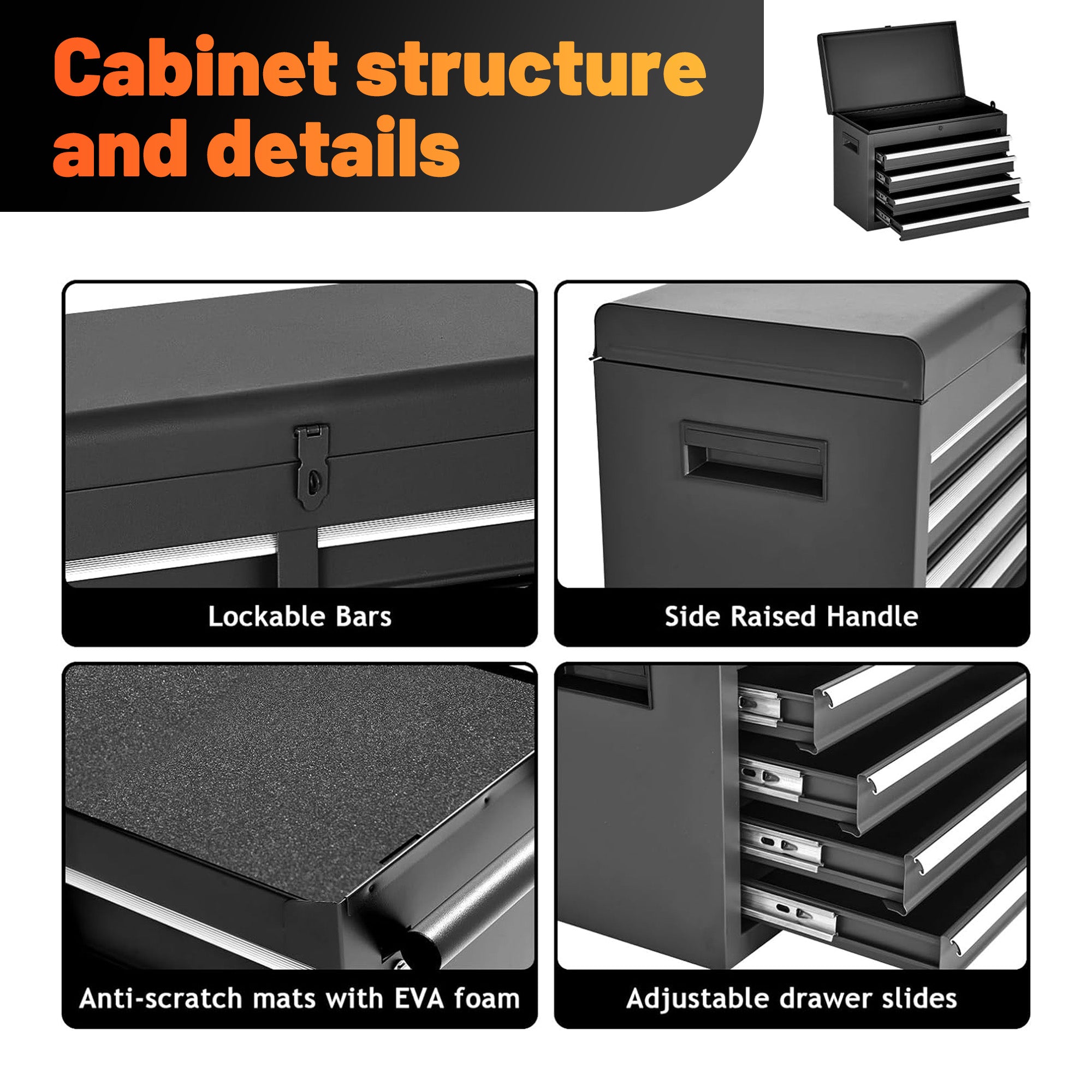 5-Drawer Rolling Tool Chest – Detachable Black Tool Cabinet with Lock & Adjustable Shelf