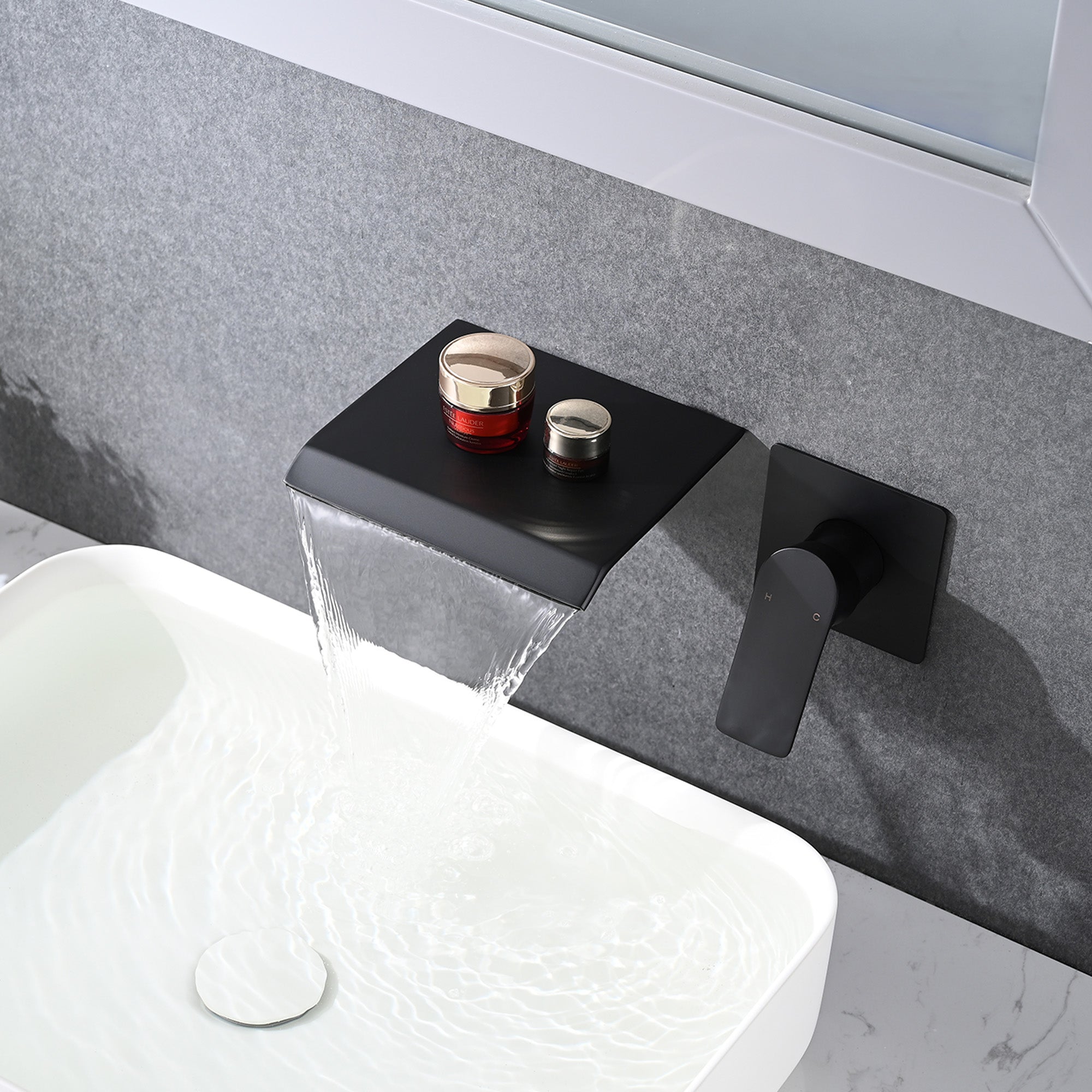 Wall Mount Waterfall Bathtub Faucet – Single Handle, Rough-In Valve Included, Matte Black or Brushed Gold
