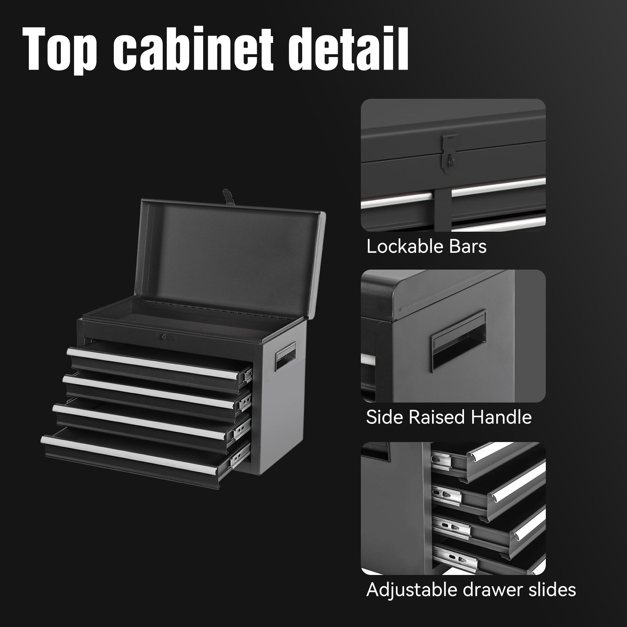 5-Drawer Rolling Tool Chest – Detachable Black Tool Cabinet with Lock & Adjustable Shelf