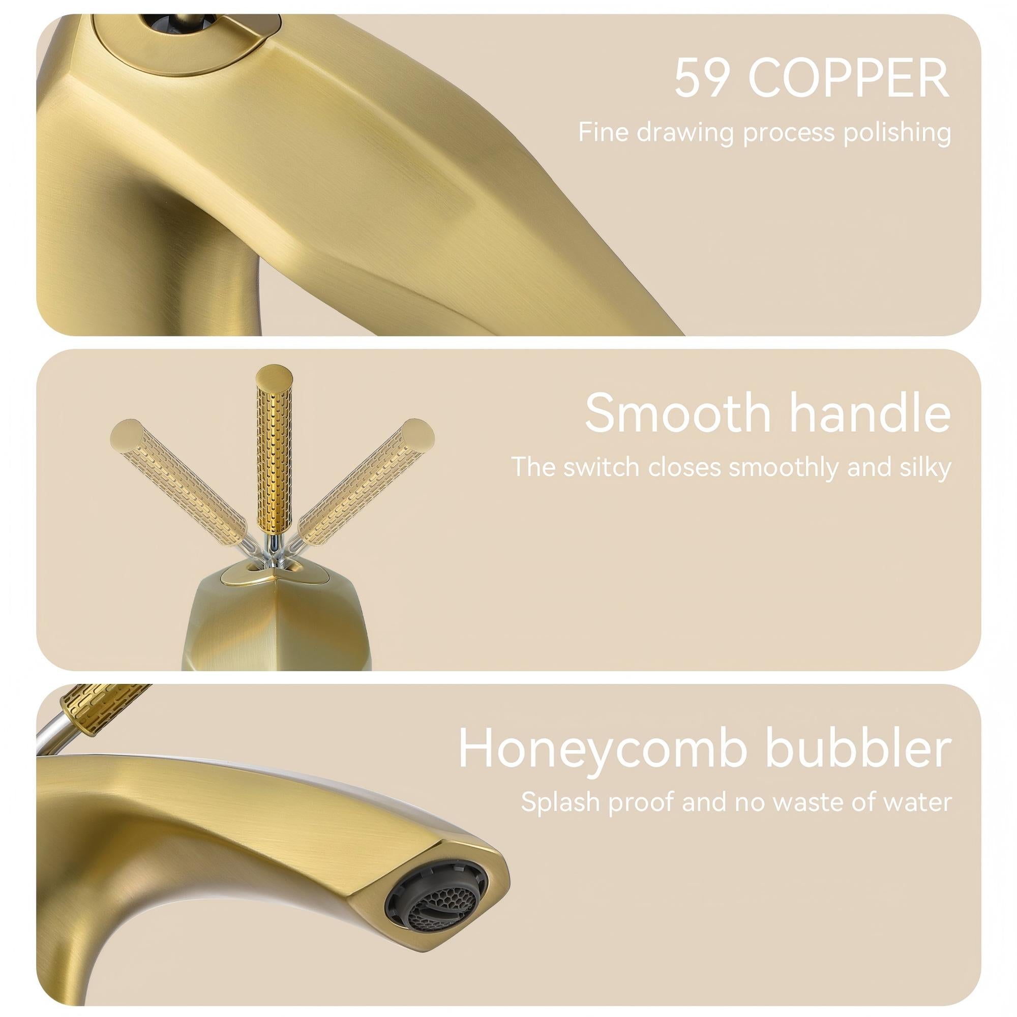 Single Handle Bathroom Sink Faucet – Solid Brass, Ceramic Disc Valve, Matte Black or Brushed Gold