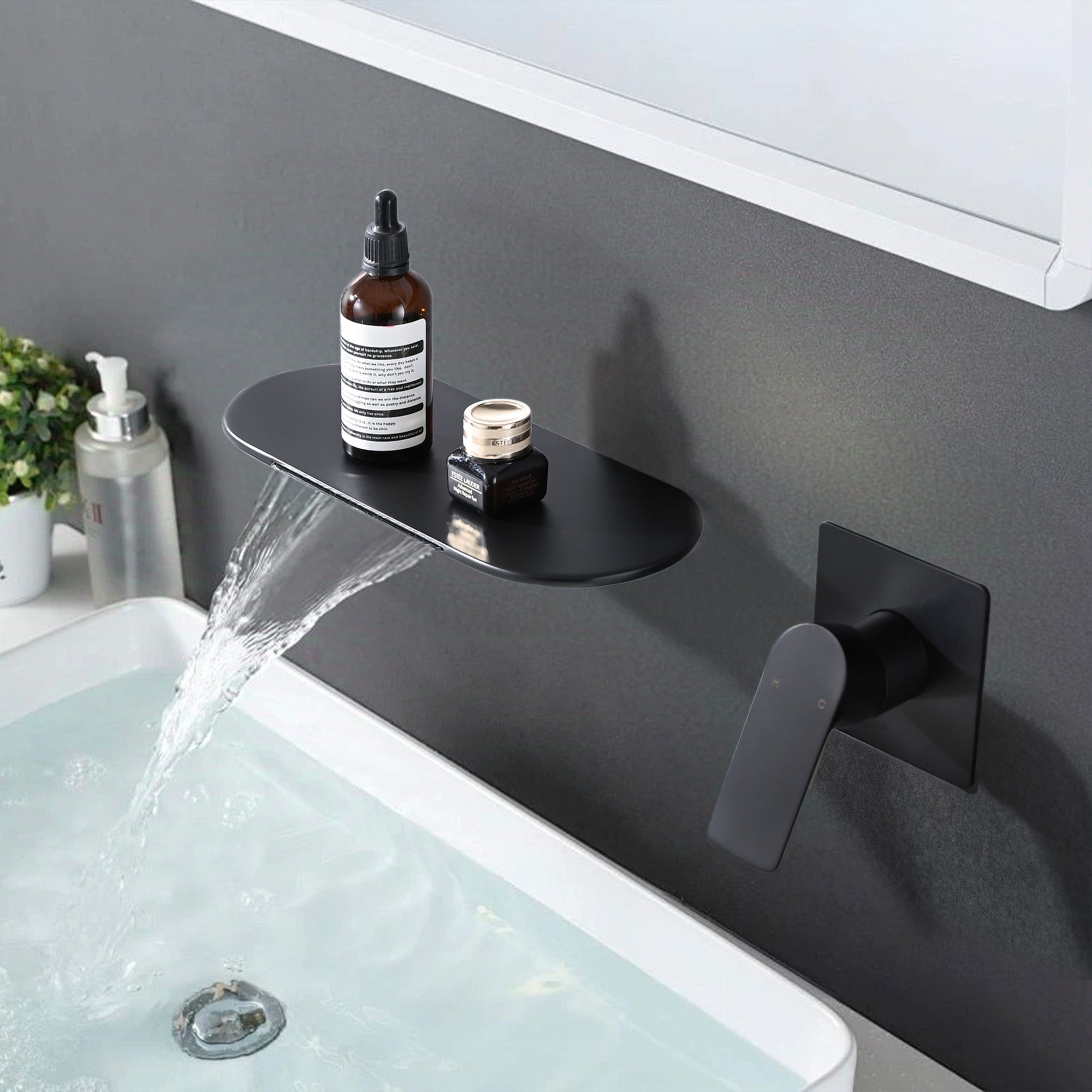 Wall Mount Waterfall Bathtub Faucet – Single Handle, Wide Spout, Brushed Gold or Matte Black