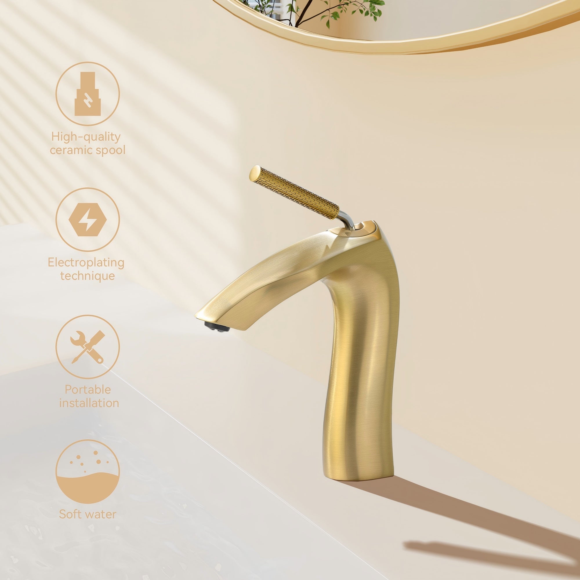 Single Handle Bathroom Sink Faucet – Solid Brass, Ceramic Disc Valve, Matte Black or Brushed Gold