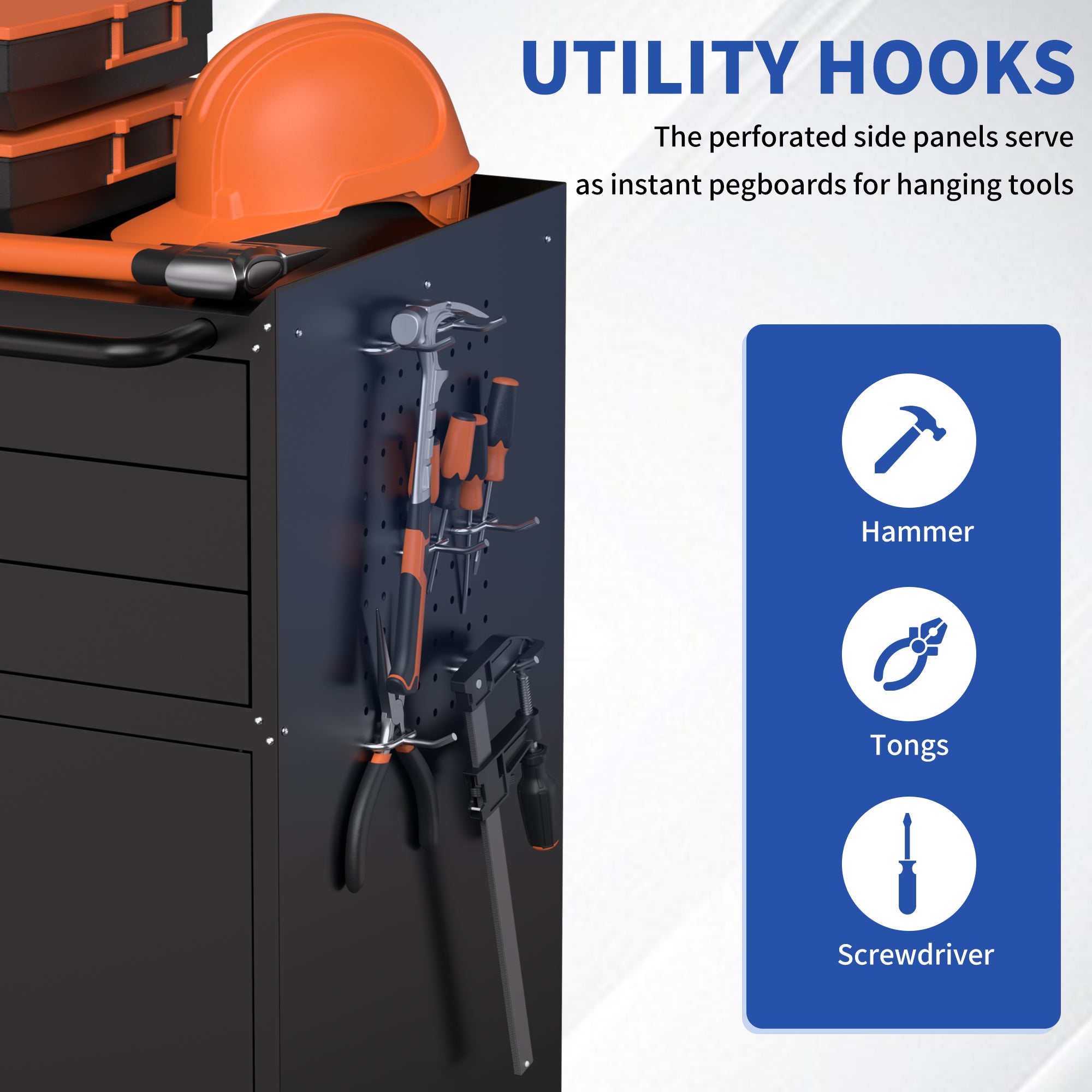 34.3" Rolling Metal Tool Cabinet with Lockable Doors, 3 Drawers & Pegboard Sides