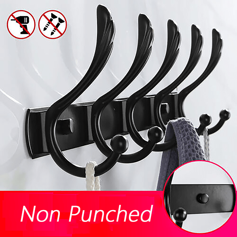 Stainless Steel Black Coat Hooks Drill Free Hanging Hooks Crested Tail 5 Hook - HomeDIYer