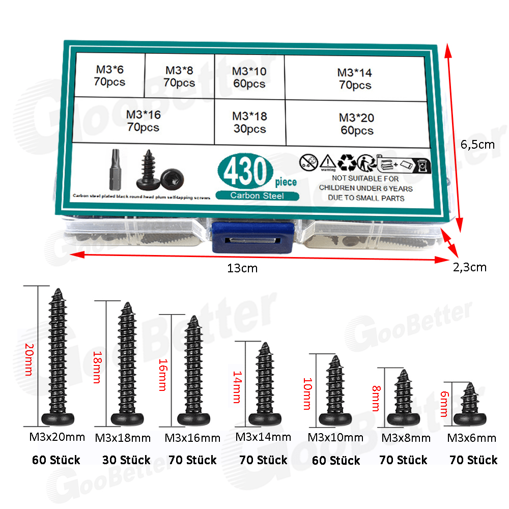 430 Pcs M3 Self - tapping screws Pan head screws Flower head screw assembly set + drill bit - HomeDIYer