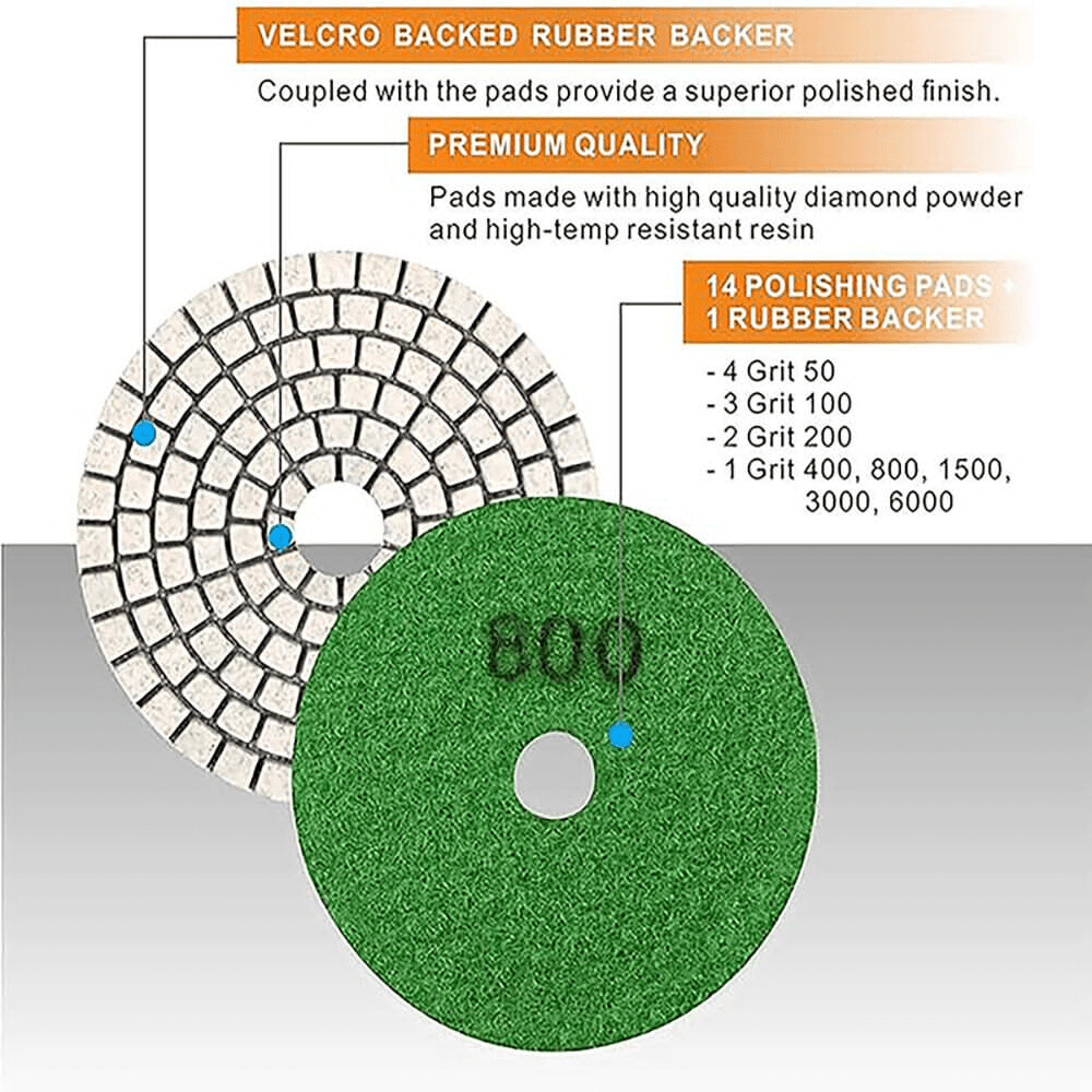 16Pcs 100mm 4" Diamond Polishing Pads Wet Dry Set Kit For Concrete Marble Tile - HomeDIYer