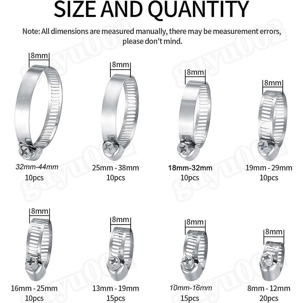 101pcs Hose Clamps Set Jubilee Type Pipe Tube Clips Stainless Steel 8mm To 44mm - HomeDIYer