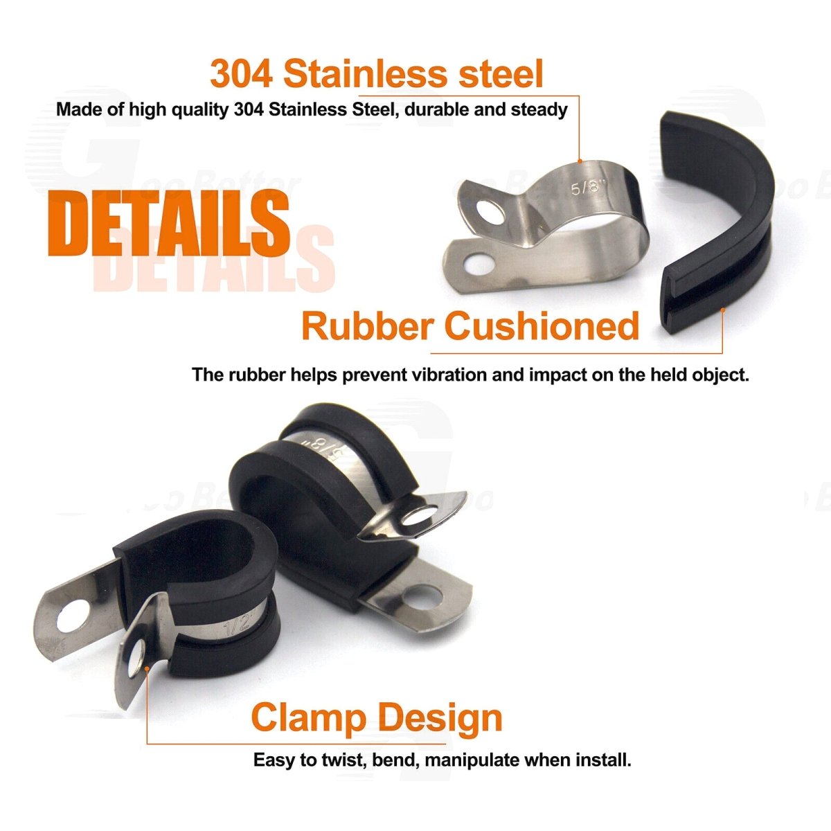 52pcs Cable Clamps Rubber Insulated Clamp Stainless Steel Fuel Line Tubing Clamp - HomeDIYer