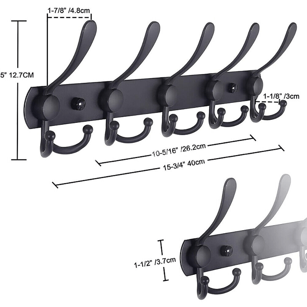 Stainless Steel Hooks Bathroom Hooks Black - 5 Hooks - HomeDIYer