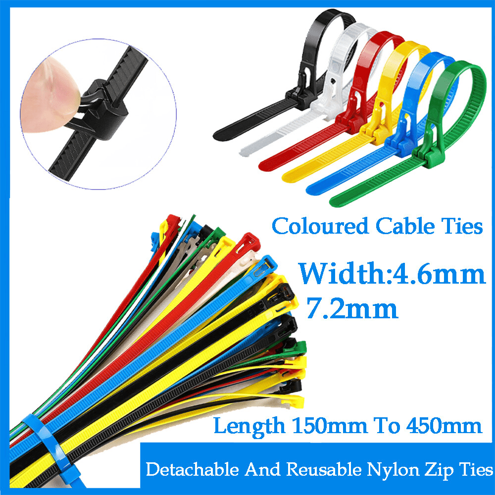Coloured Cable Ties Detachable And Reusable Nylon Zip Ties Length 150mm To 450mm - HomeDIYer