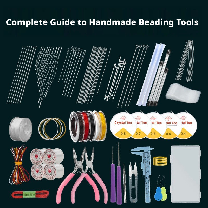 Complete Beading Needle Set – 165+ Pcs Ultra-Fine to Large Hole Needles with Elastic Cords, Wire, Pliers & Storage Box for Jewelry Making