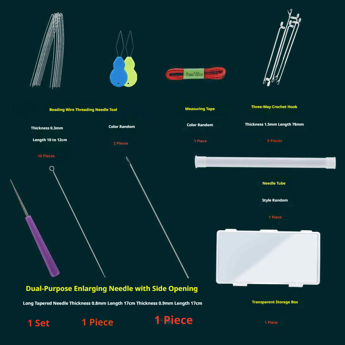 Complete Beading Needle Set – 165+ Pcs Ultra-Fine to Large Hole Needles with Elastic Cords, Wire, Pliers & Storage Box for Jewelry Making