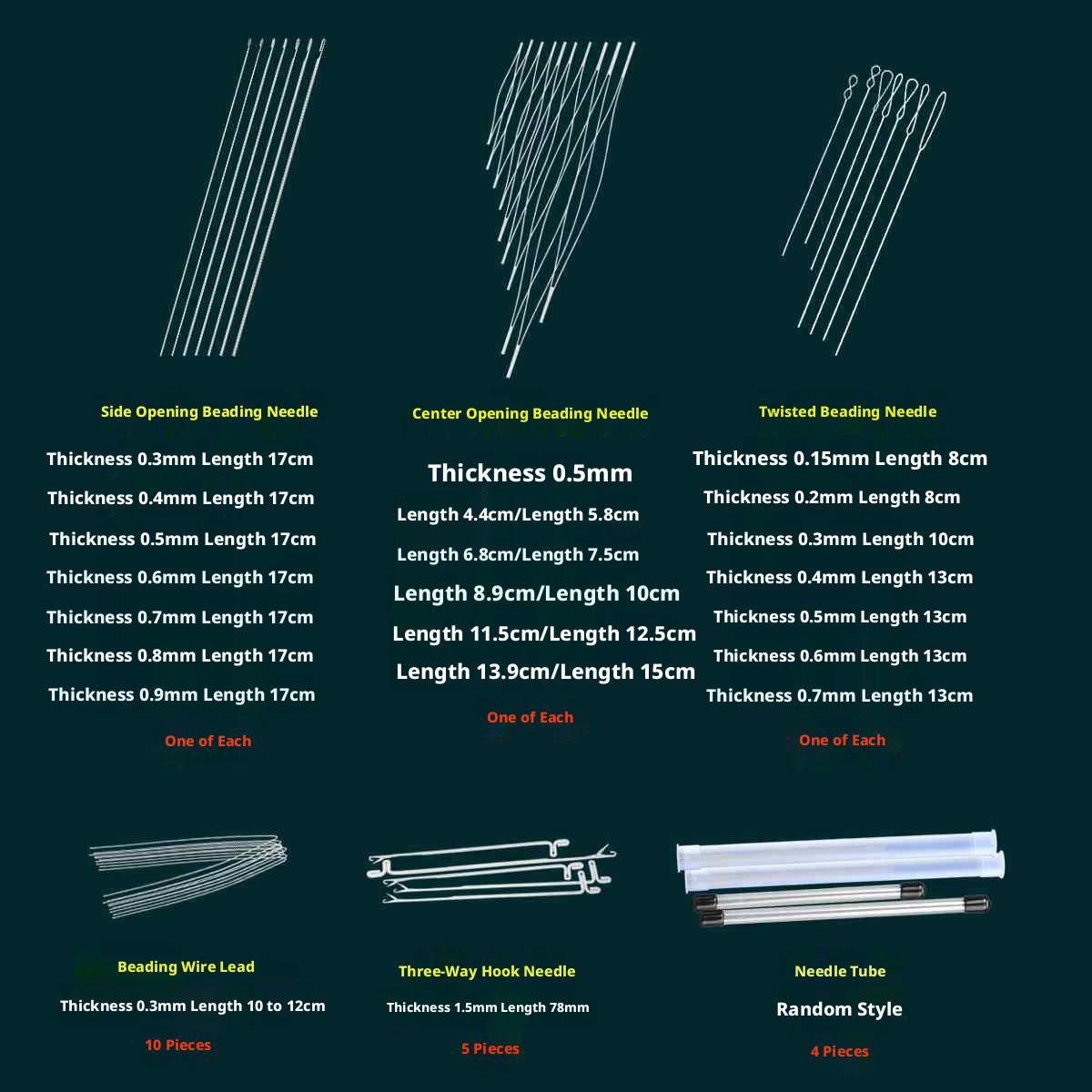 Complete Beading Needle Set – 165+ Pcs Ultra-Fine to Large Hole Needles with Elastic Cords, Wire, Pliers & Storage Box for Jewelry Making