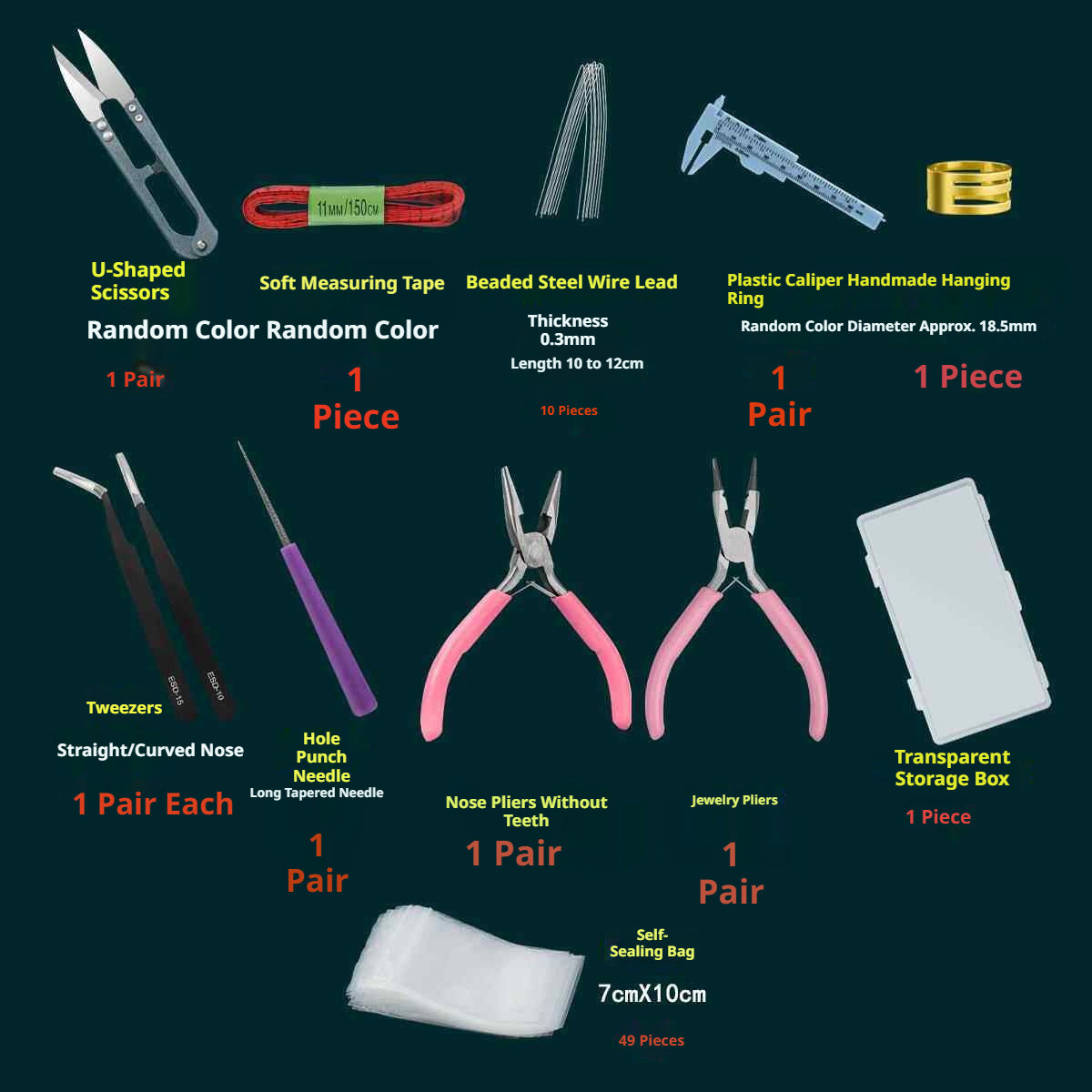 Complete Beading Needle Set – 165+ Pcs Ultra-Fine to Large Hole Needles with Elastic Cords, Wire, Pliers & Storage Box for Jewelry Making