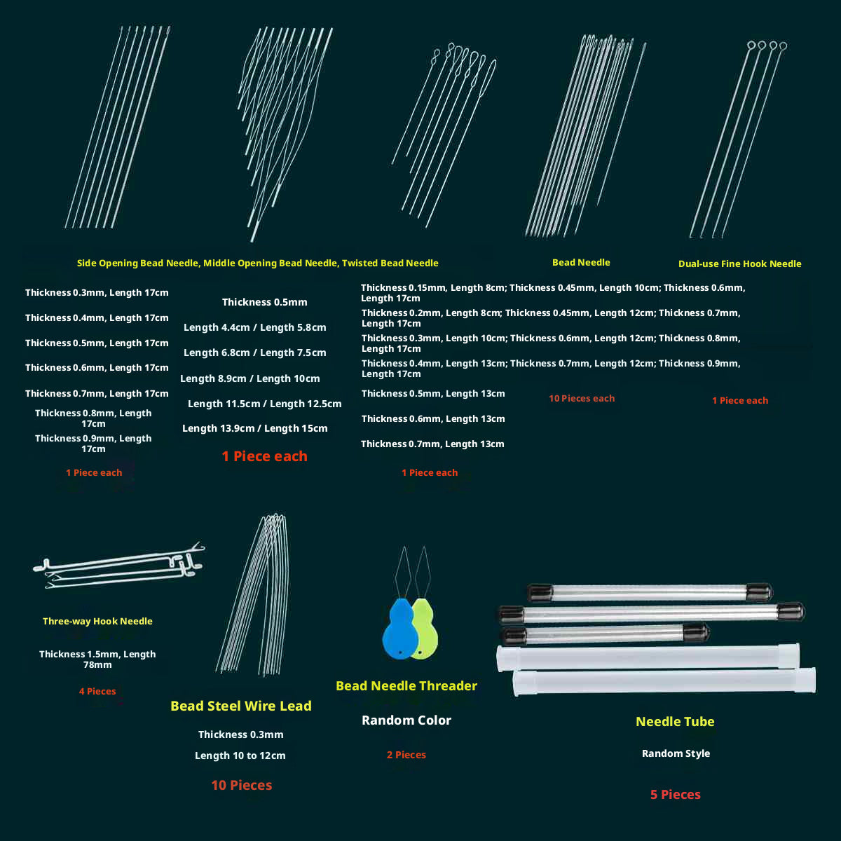 Complete Beading Needle Set – 165+ Pcs Ultra-Fine to Large Hole Needles with Elastic Cords, Wire, Pliers & Storage Box for Jewelry Making