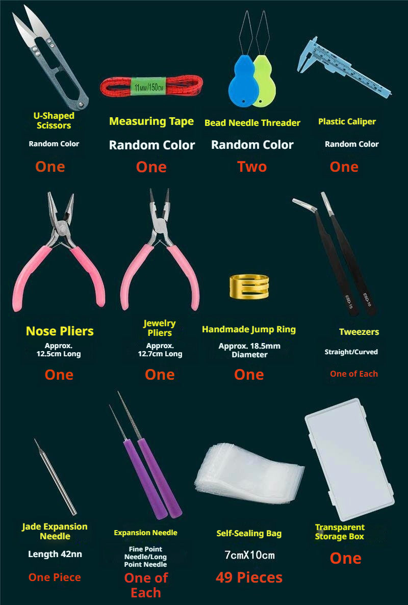 Complete Beading Needle Set – 165+ Pcs Ultra-Fine to Large Hole Needles with Elastic Cords, Wire, Pliers & Storage Box for Jewelry Making
