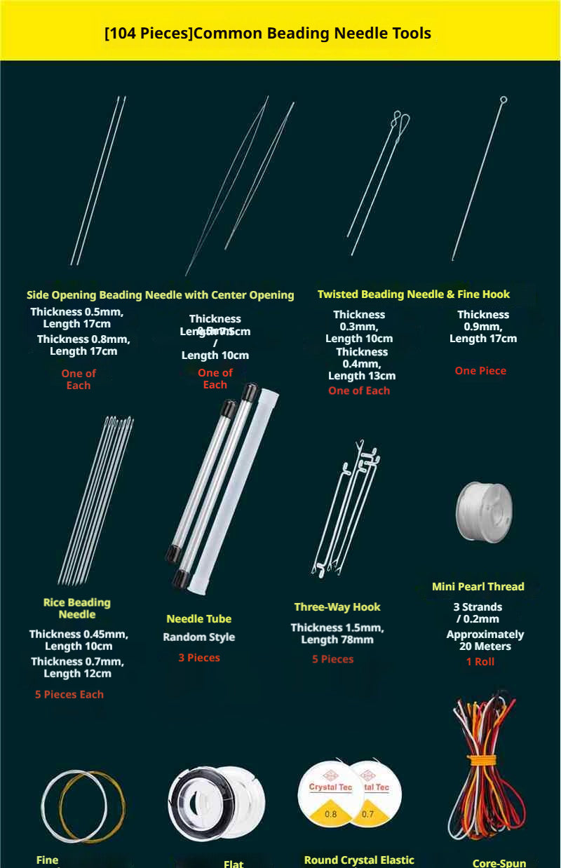 Complete Beading Needle Set – 165+ Pcs Ultra-Fine to Large Hole Needles with Elastic Cords, Wire, Pliers & Storage Box for Jewelry Making