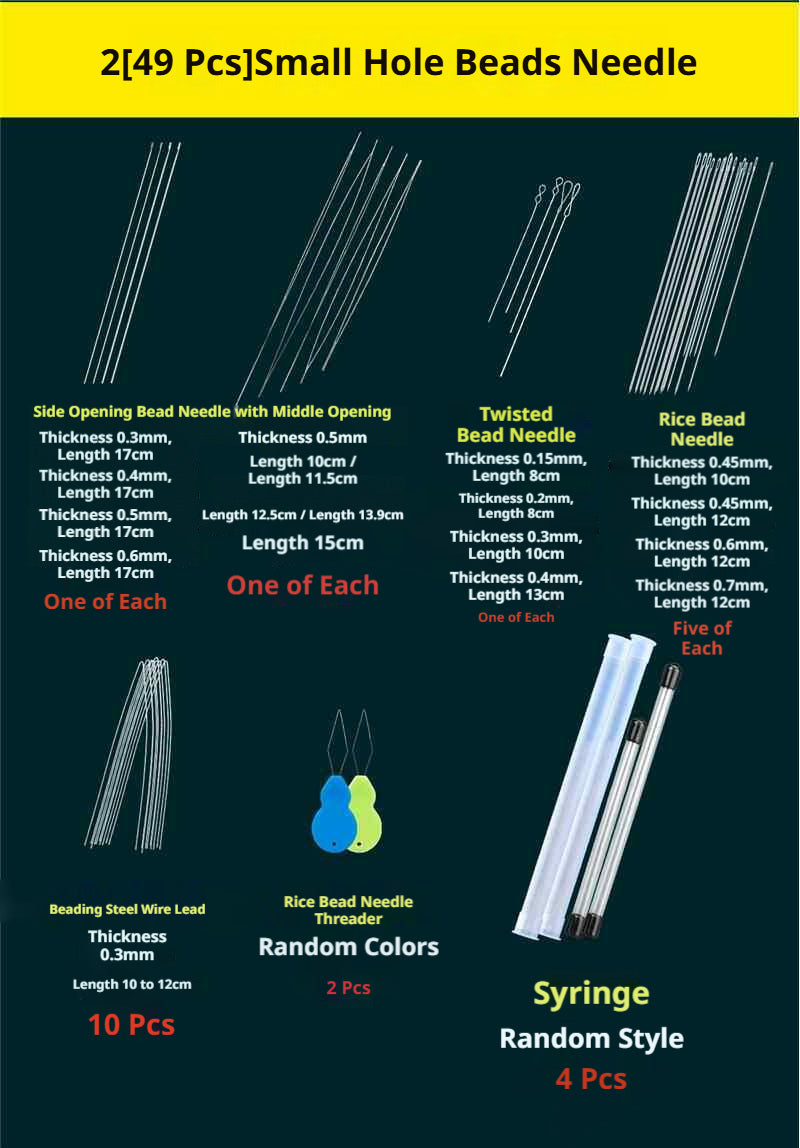Complete Beading Needle Set – 165+ Pcs Ultra-Fine to Large Hole Needles with Elastic Cords, Wire, Pliers & Storage Box for Jewelry Making