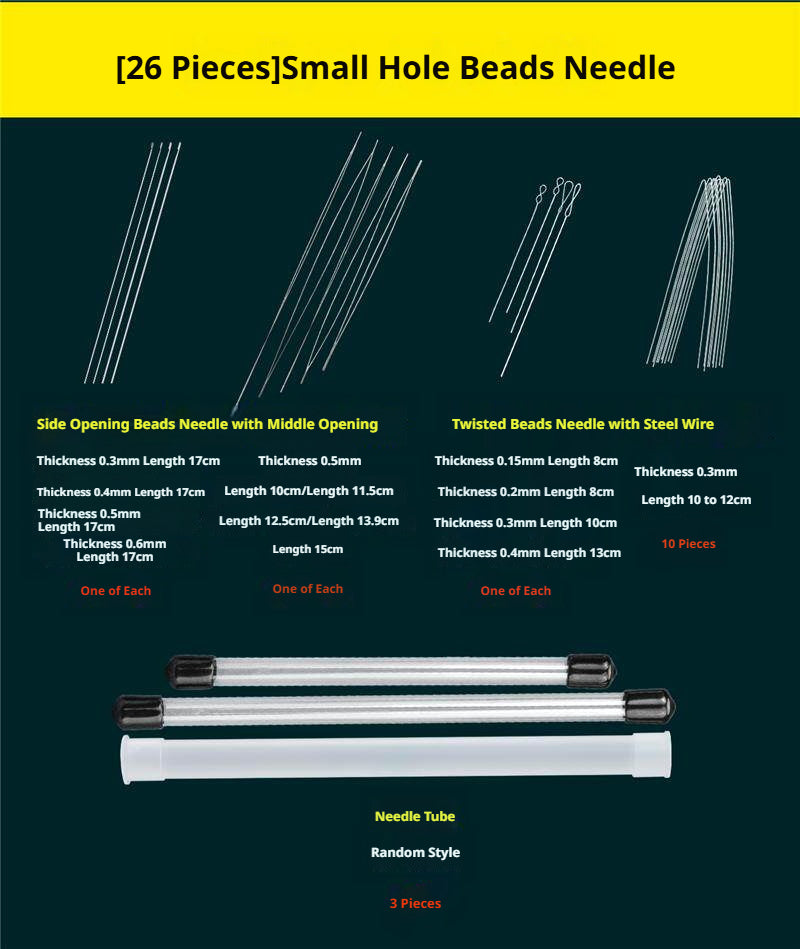 Complete Beading Needle Set – 165+ Pcs Ultra-Fine to Large Hole Needles with Elastic Cords, Wire, Pliers & Storage Box for Jewelry Making