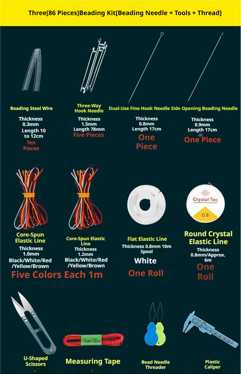 Complete Beading Needle Set – 165+ Pcs Ultra-Fine to Large Hole Needles with Elastic Cords, Wire, Pliers & Storage Box for Jewelry Making