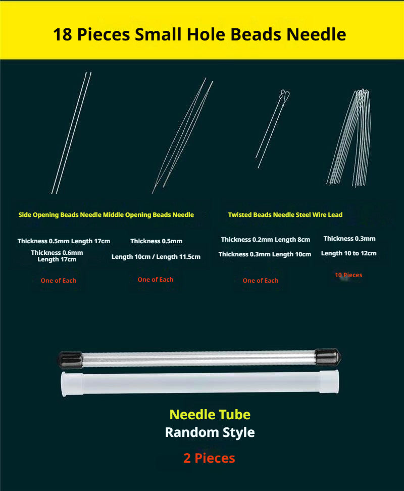 Complete Beading Needle Set – 165+ Pcs Ultra-Fine to Large Hole Needles with Elastic Cords, Wire, Pliers & Storage Box for Jewelry Making