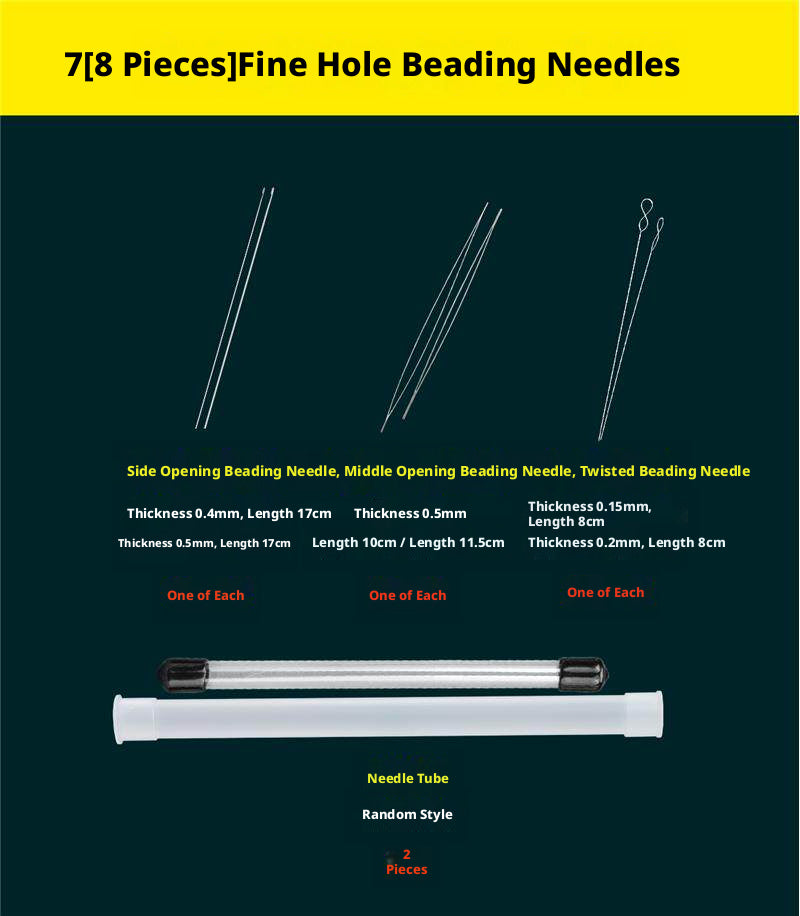 Complete Beading Needle Set – 165+ Pcs Ultra-Fine to Large Hole Needles with Elastic Cords, Wire, Pliers & Storage Box for Jewelry Making