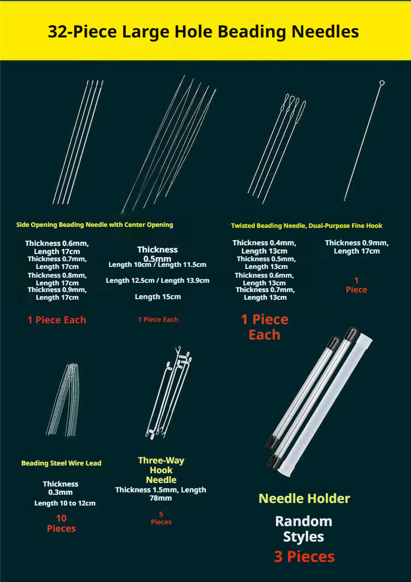 Complete Beading Needle Set – 165+ Pcs Ultra-Fine to Large Hole Needles with Elastic Cords, Wire, Pliers & Storage Box for Jewelry Making