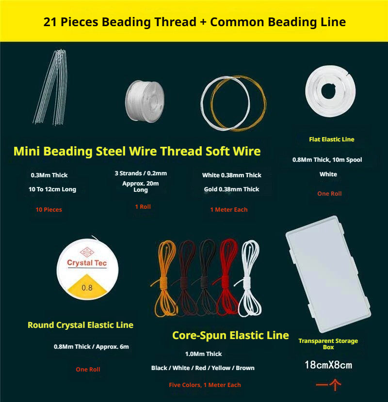 Complete Beading Needle Set – 165+ Pcs Ultra-Fine to Large Hole Needles with Elastic Cords, Wire, Pliers & Storage Box for Jewelry Making