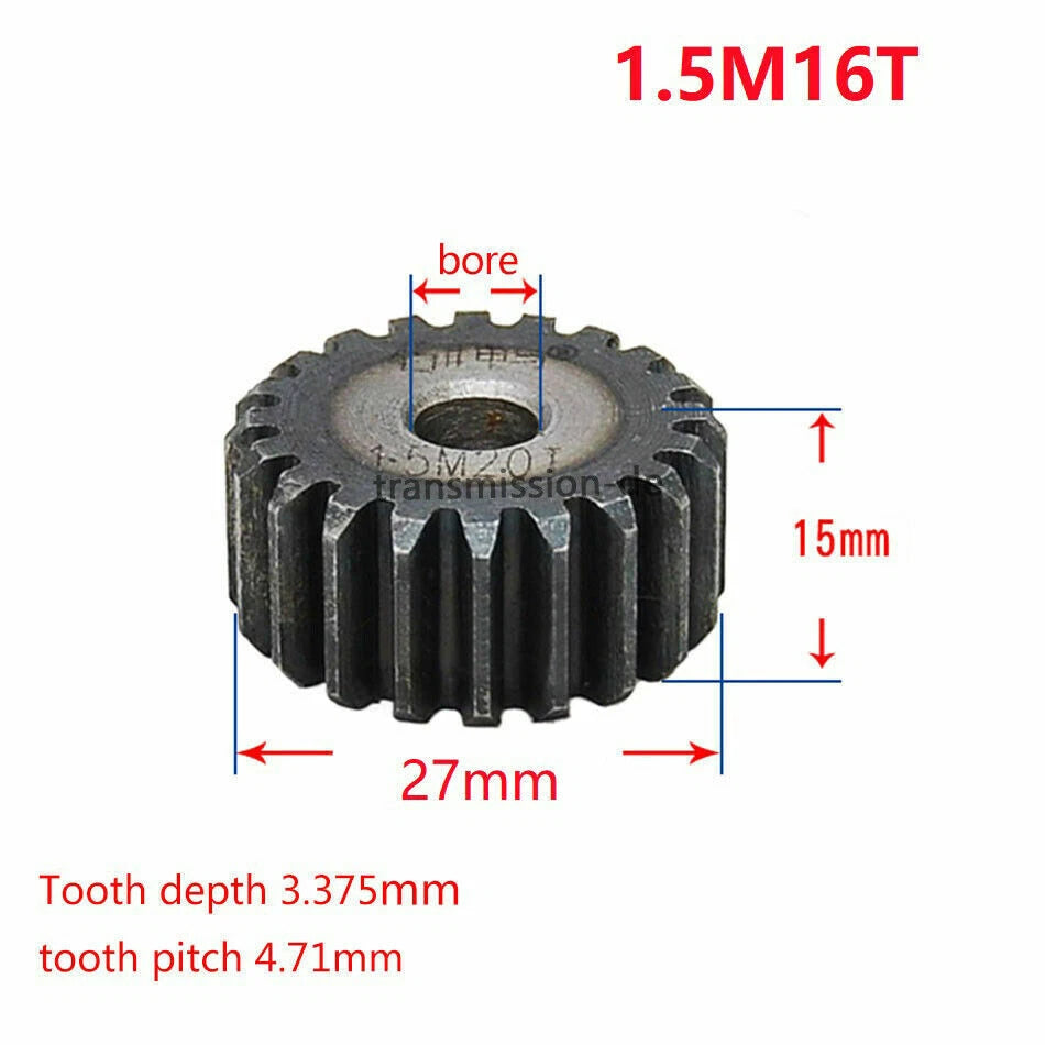 1/1.5 Mod 12T-150T Spur Gear 45# Steel Pinion Gear Thickness 1M-10mm 1.5M-15mm