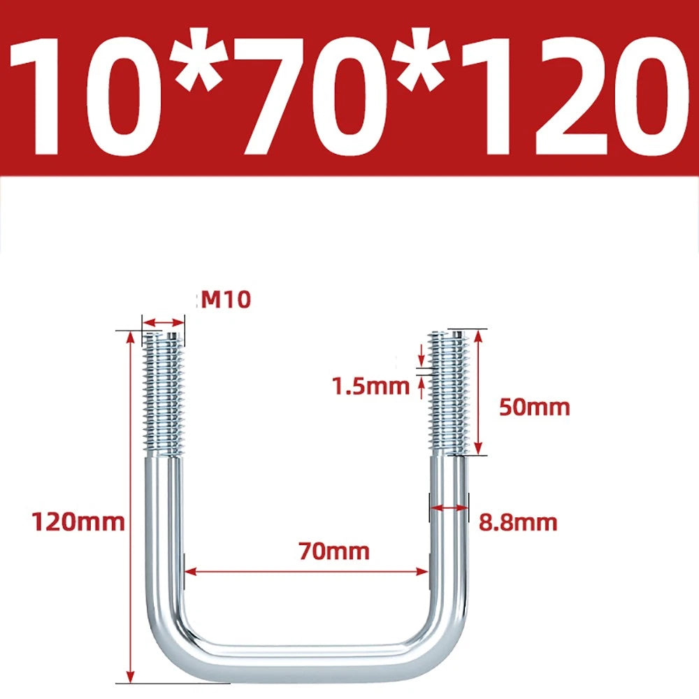Square U-Bolts Galvanized Carbon Steel Fixing Clamp Bolt M6 M8 M10 M12 M14 M16