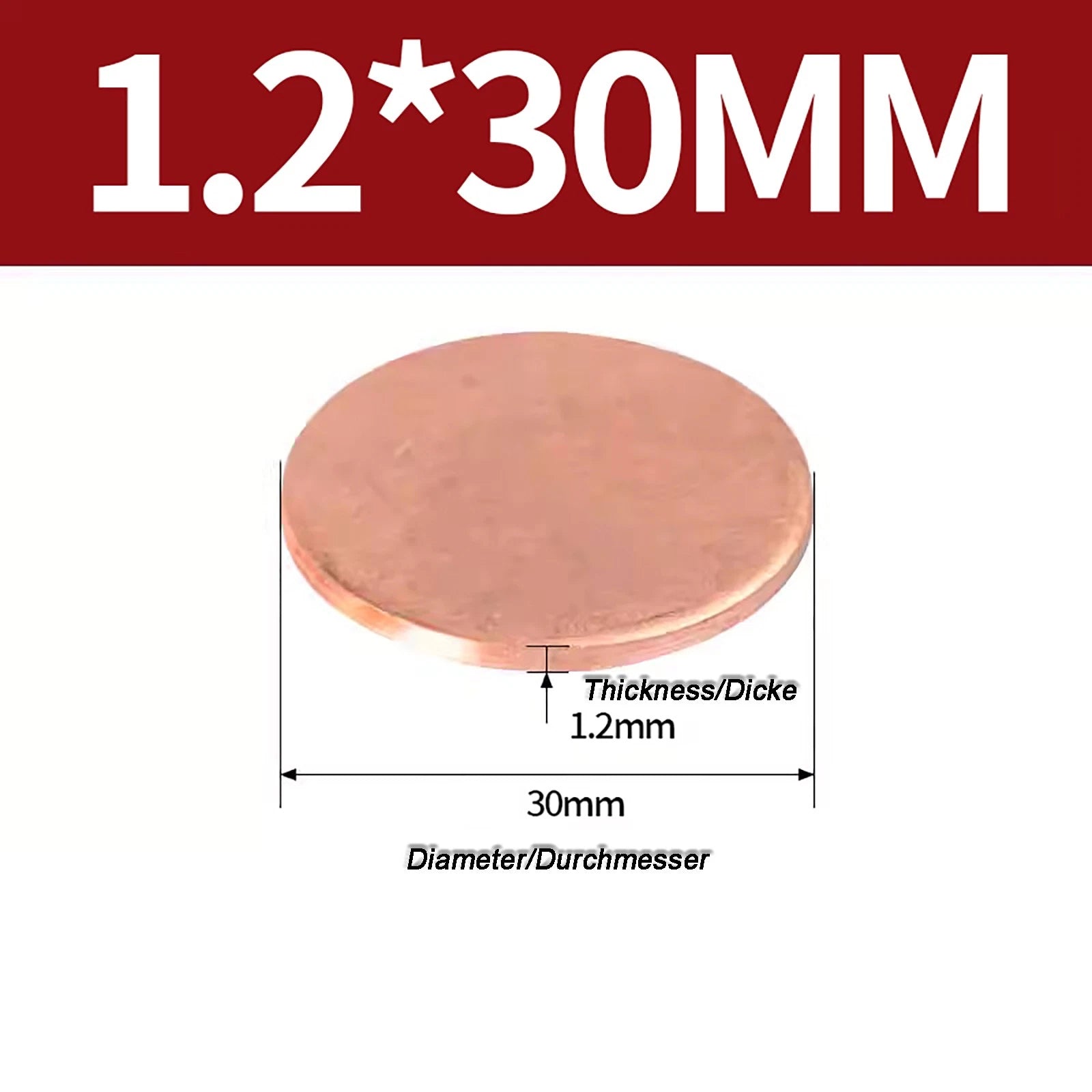 Solid Pure Copper Discs Blanks Round Plate Metal Sheet Thick 0.3~6mm Ø10mm~150mm