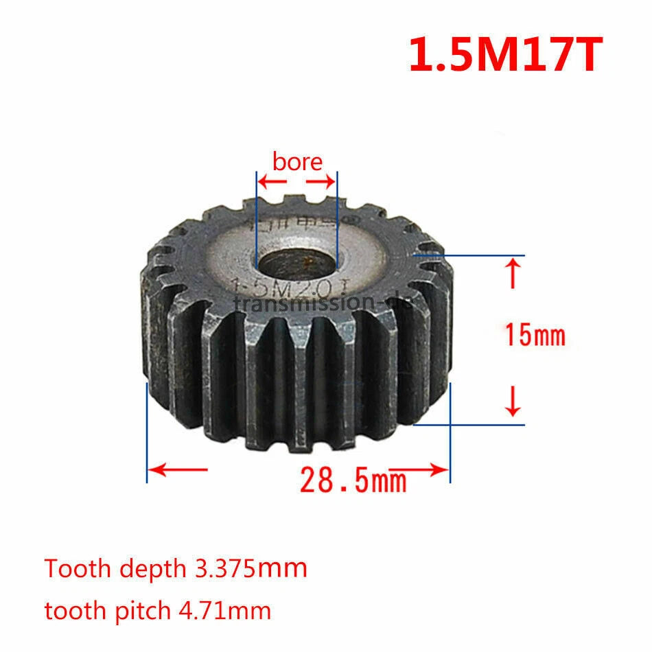 1/1.5 Mod 12T-150T Spur Gear 45# Steel Pinion Gear Thickness 1M-10mm 1.5M-15mm