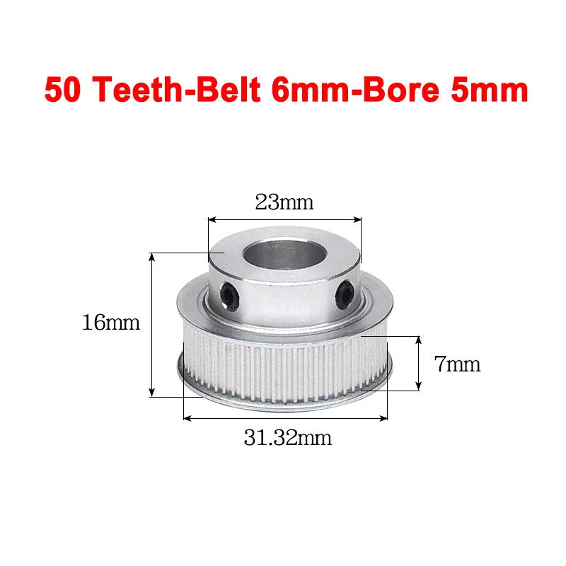 2GT Drive Pulley With Step 16 Tooth - 100 Tooth Bore 4mm - 25mm for 6mm Belt
