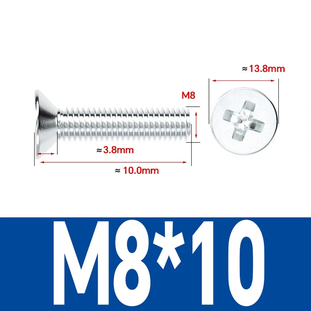 Countersunk Phillips Machine Screws – M2 to M12, White / Colour Zinc Plated, Carbon Steel