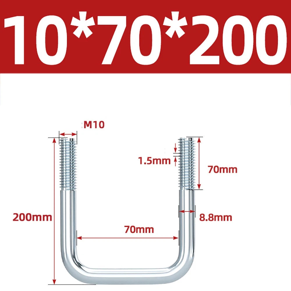 Square U-Bolts Galvanized Carbon Steel Fixing Clamp Bolt M6 M8 M10 M12 M14 M16
