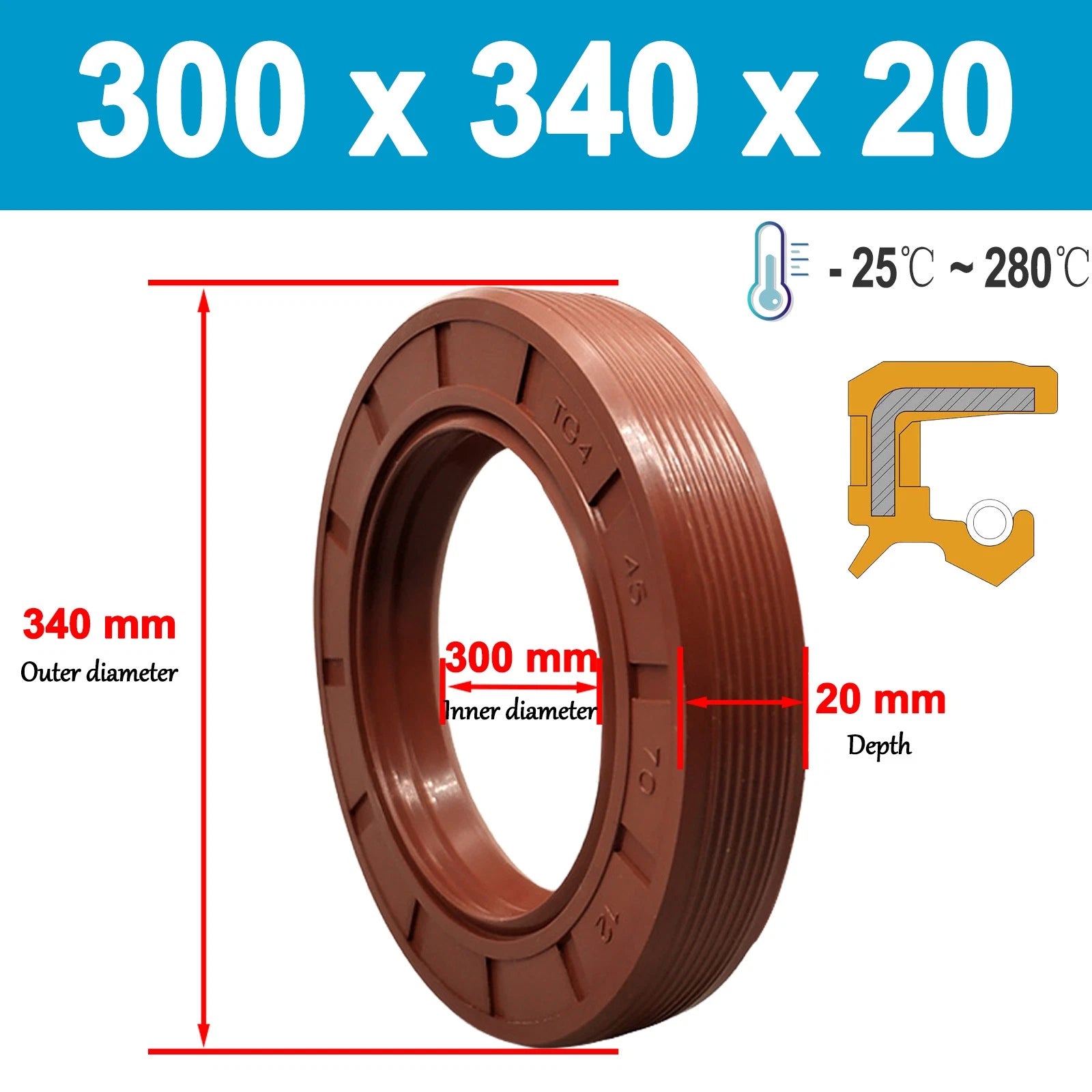 Brown fluororubber skeleton oil seal 200mm to 520mm Shaft TC Seal Ring FKM 70