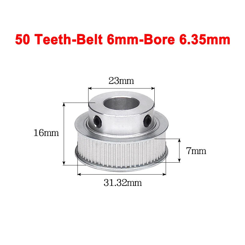 2GT Drive Pulley With Step 16 Tooth - 100 Tooth Bore 4mm - 25mm for 6mm Belt