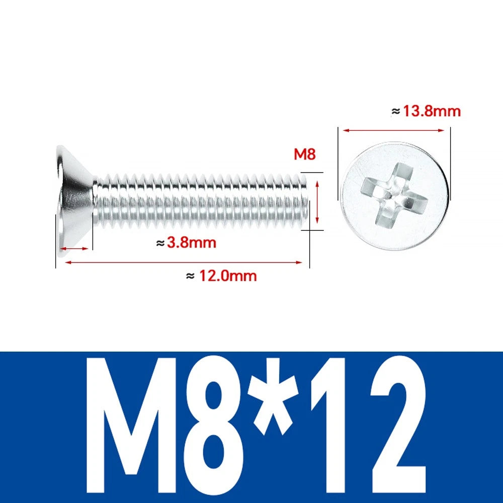 Countersunk Phillips Machine Screws – M2 to M12, White / Colour Zinc Plated, Carbon Steel