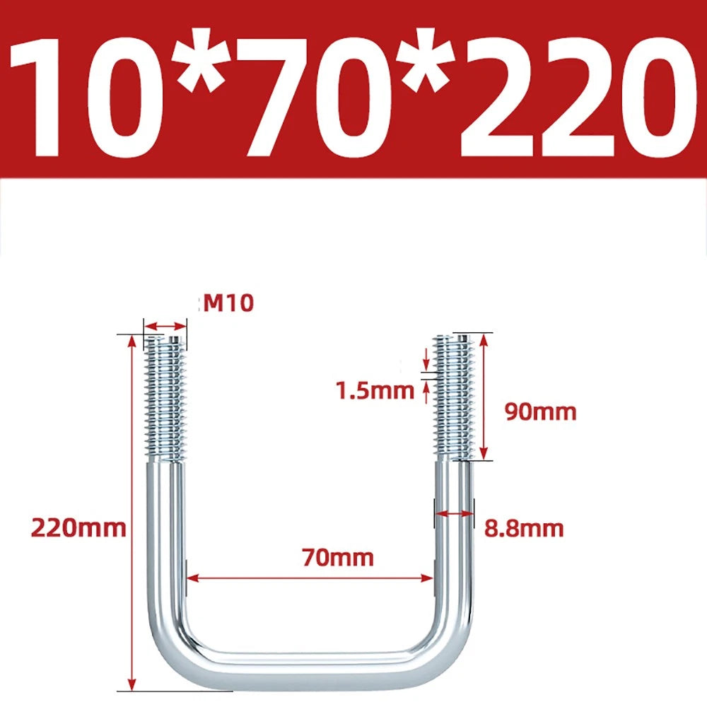 Square U-Bolts Galvanized Carbon Steel Fixing Clamp Bolt M6 M8 M10 M12 M14 M16
