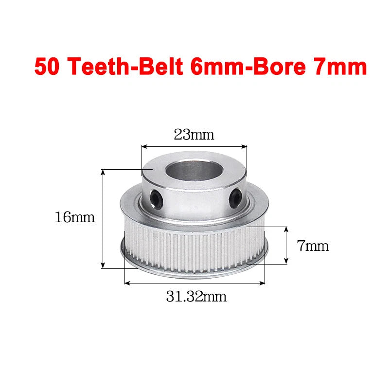 2GT Drive Pulley With Step 16 Tooth - 100 Tooth Bore 4mm - 25mm for 6mm Belt