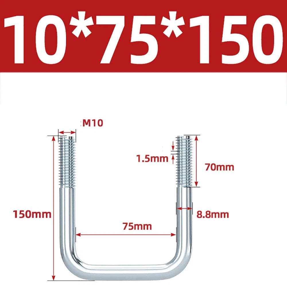 Square U-Bolts Galvanized Carbon Steel Fixing Clamp Bolt M6 M8 M10 M12 M14 M16