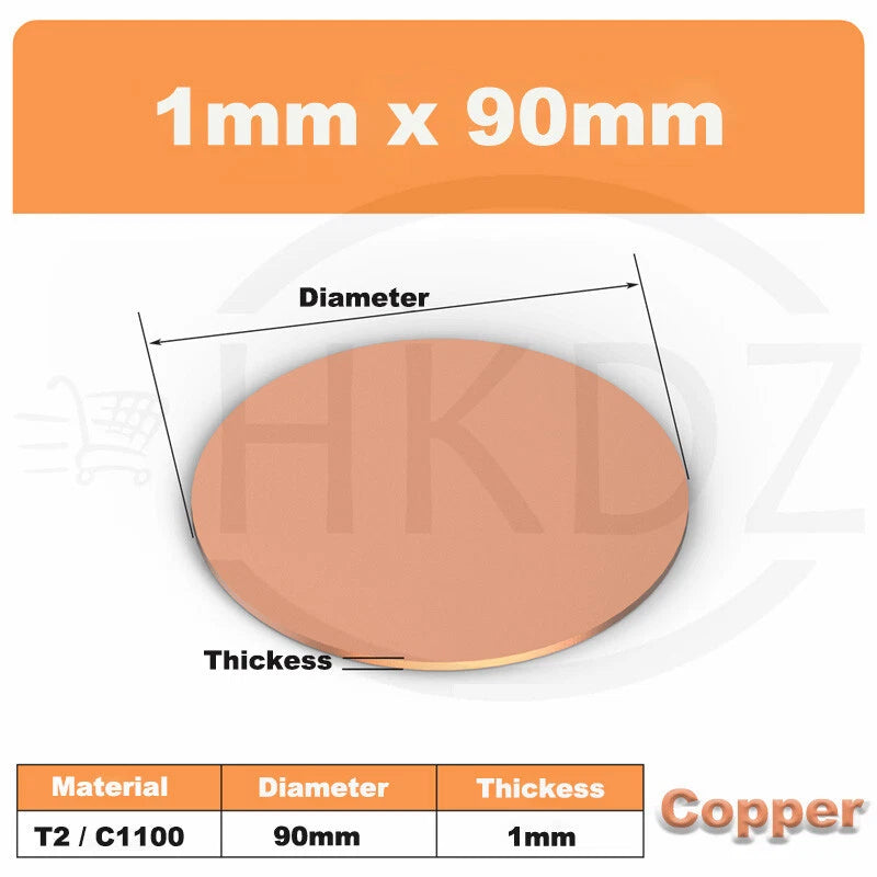 Solid Pure Copper Discs Blanks Round Plate Metal Sheet OD 10-300mm Thick 0.3-3mm