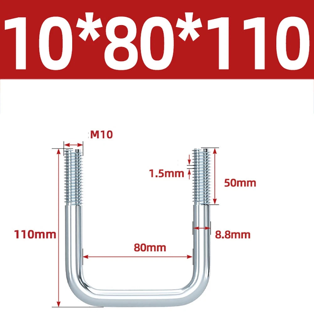 Square U-Bolts Galvanized Carbon Steel Fixing Clamp Bolt M6 M8 M10 M12 M14 M16