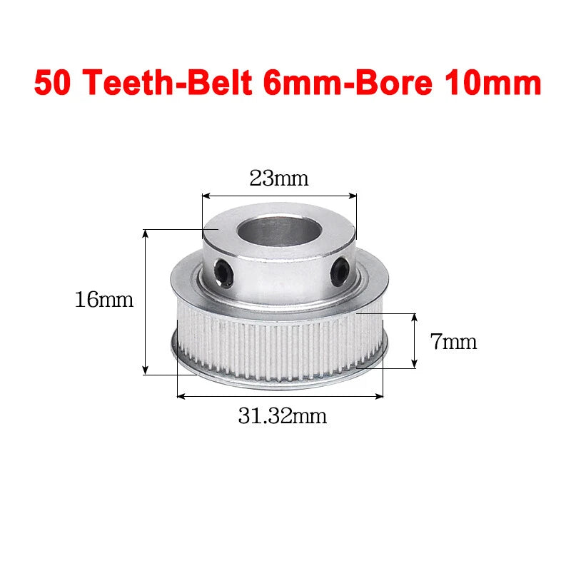 2GT Drive Pulley With Step 16 Tooth - 100 Tooth Bore 4mm - 25mm for 6mm Belt