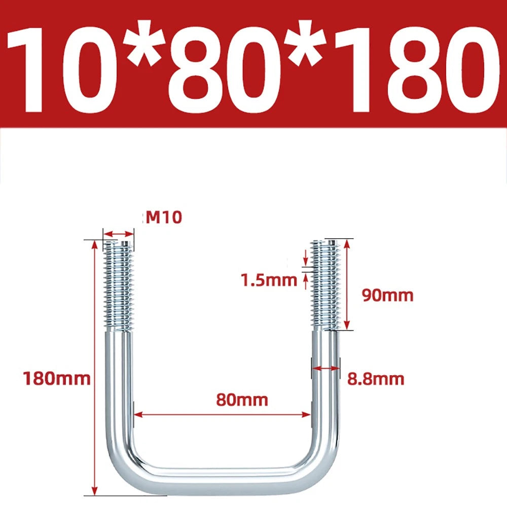 Square U-Bolts Galvanized Carbon Steel Fixing Clamp Bolt M6 M8 M10 M12 M14 M16