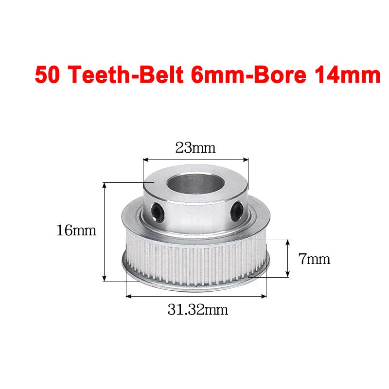 2GT Drive Pulley With Step 16 Tooth - 100 Tooth Bore 4mm - 25mm for 6mm Belt