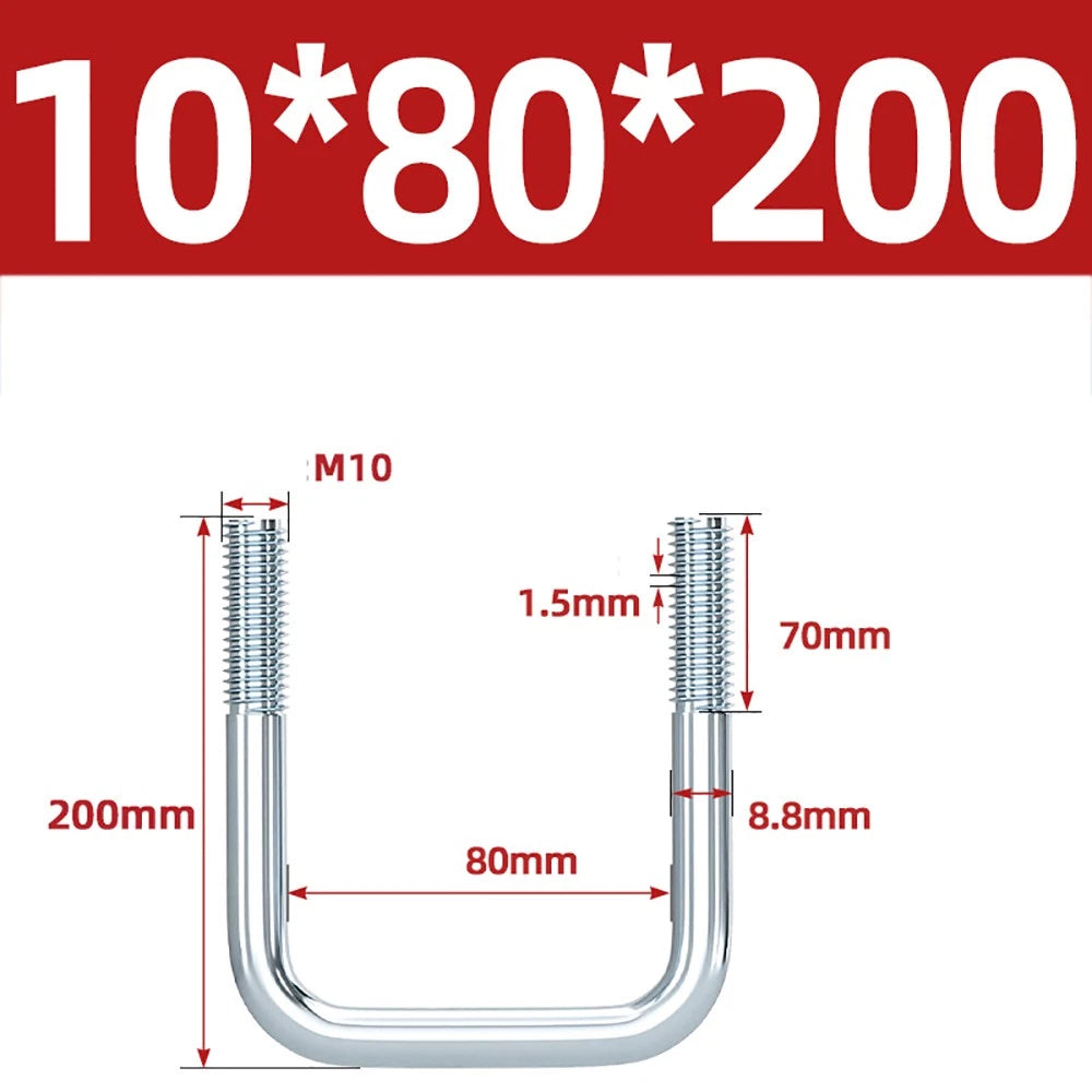 Square U-Bolts Galvanized Carbon Steel Fixing Clamp Bolt M6 M8 M10 M12 M14 M16
