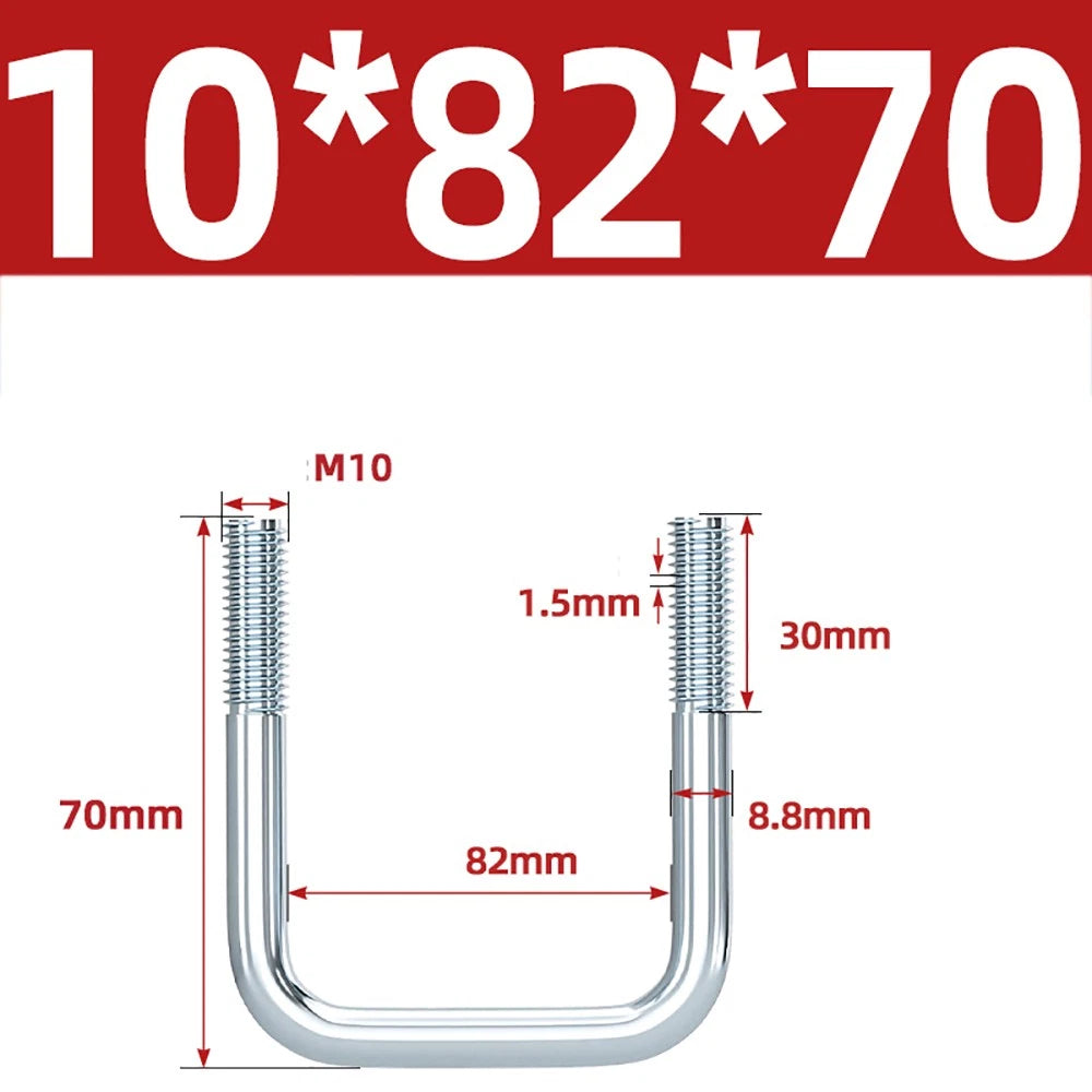 Square U-Bolts Galvanized Carbon Steel Fixing Clamp Bolt M6 M8 M10 M12 M14 M16