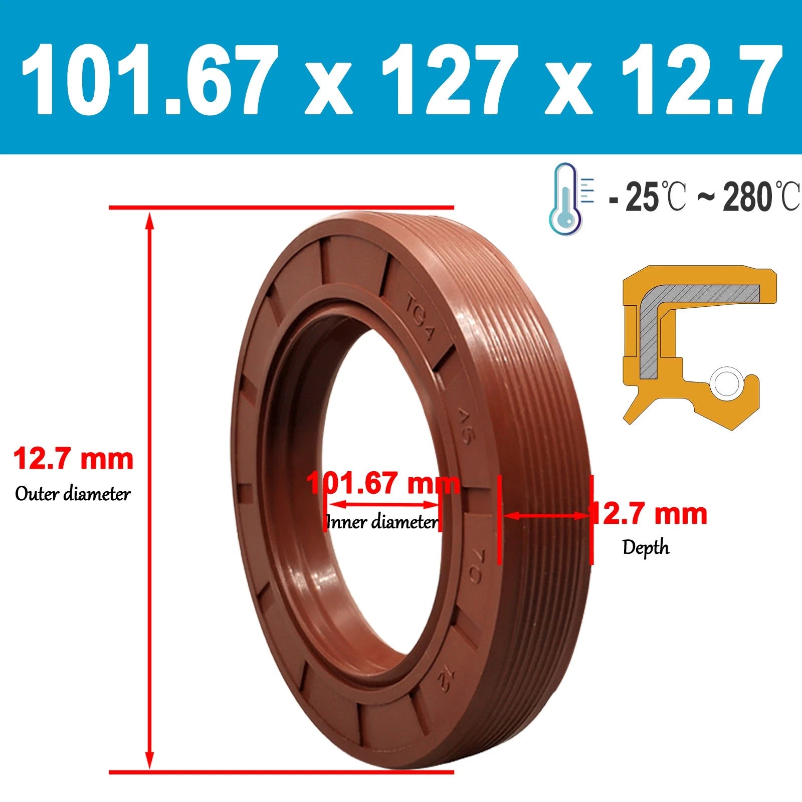 Metric TC Rotary Oil Shaft Seal FKM Fluorine Double Lip Seal 92mm - 125mm Shaft