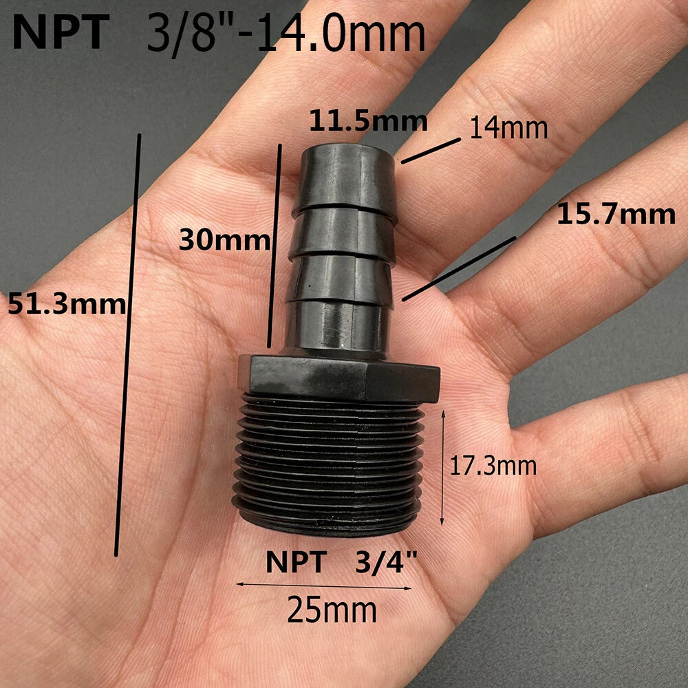 Male NPT Plastic Hose Barb Fitting — Straight Hosetail Connector